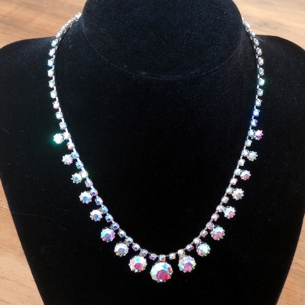 Vintage Aurora Borealis Rhinestone and Crystal Necklace